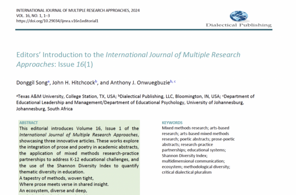 16(1). 01. Editors’ Introduction to the International Journal of Multiple Research Approaches: Issue 16(1)